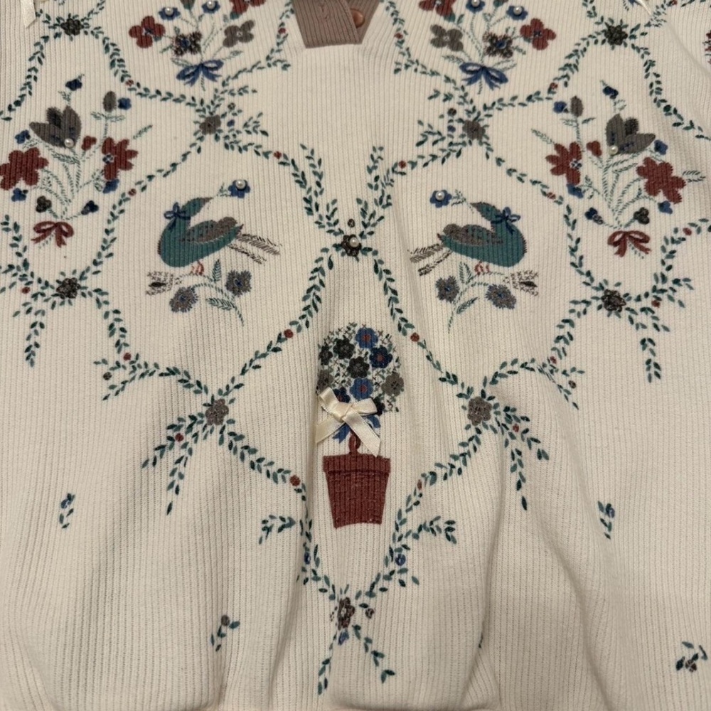 Vintage 90’s Floral Collared Sweatshirt Women’s Small Grandma Cottage Spring - Picture 3 of 6
